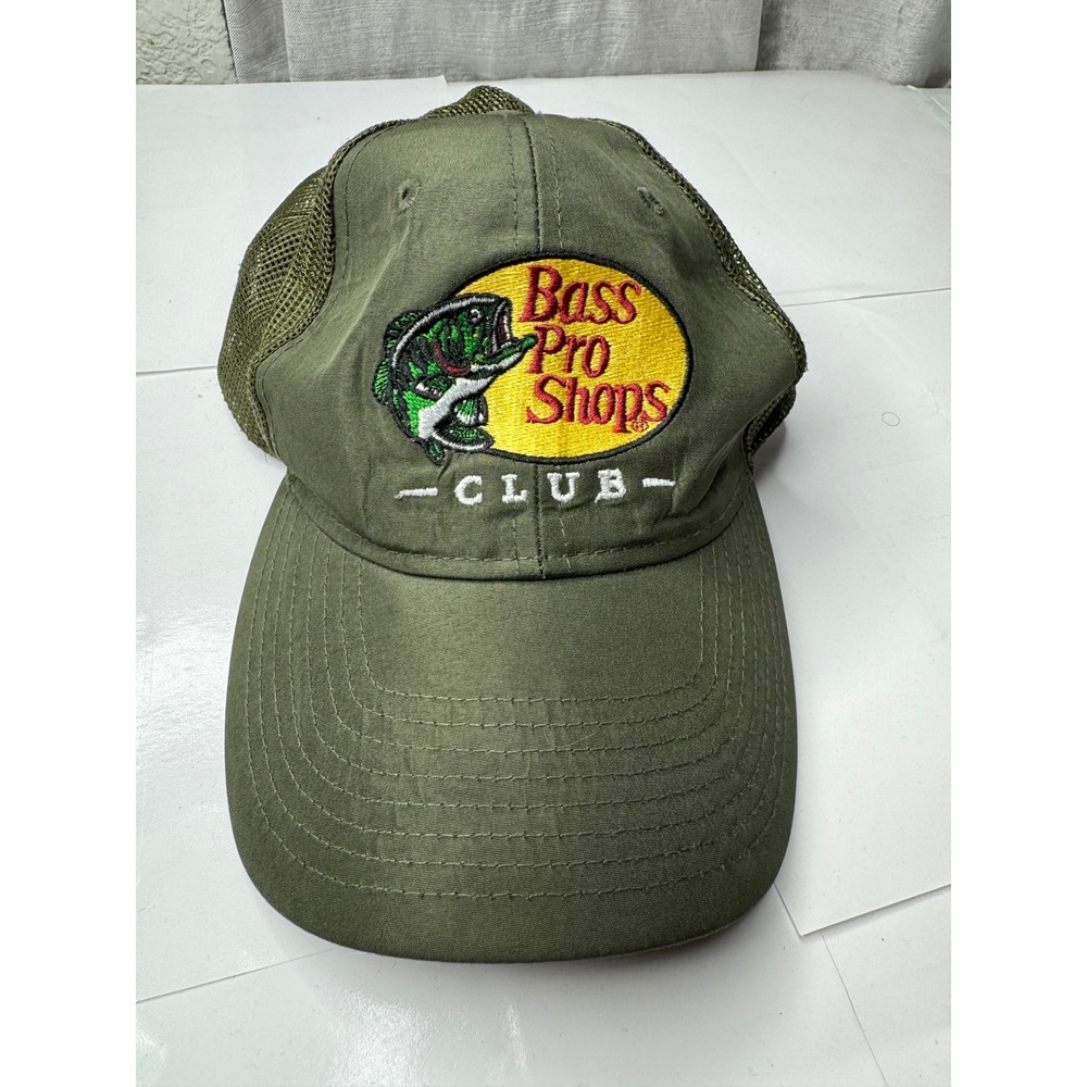 Bass Pro Shops Club Trucker Hat Olive Green Mesh Snapback Fishing Cap Mens OSFM